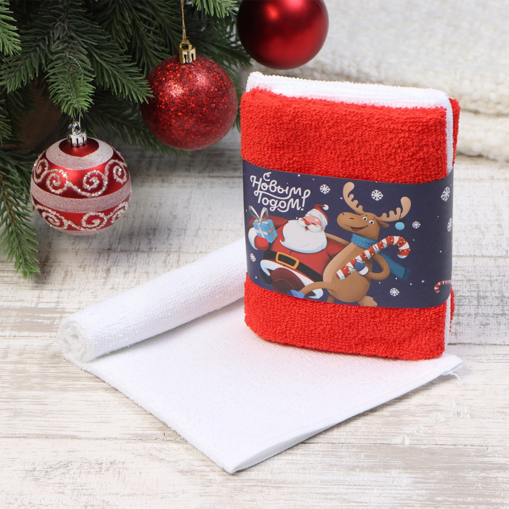 Набор махровых полотенец «Новогодний дуэт» | Новогодние наборы полотенец | Этель