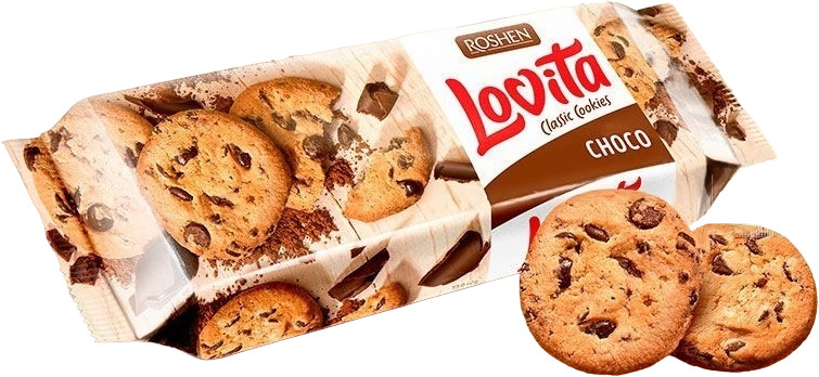 Печенье сдобное с кусочками шоколадной глазури «Lovita classic cookies» | Roshen