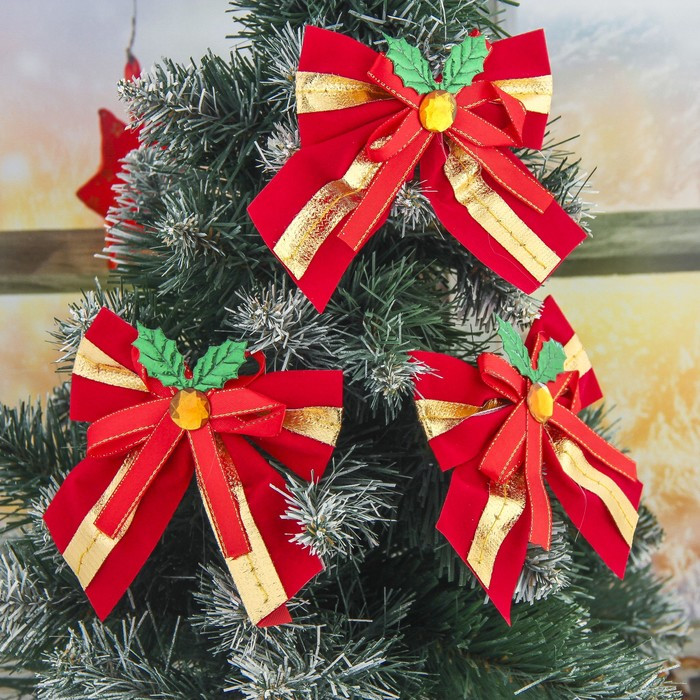 Набор украшений ёлочных «Бант с остролистом» | Зимнее волшебство