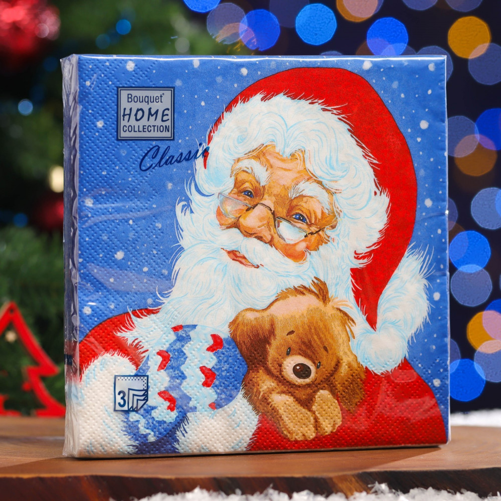 Набор салфеток бумажных «Дед Мороз и щенок» | Home collection. Classic | Art Bouquet