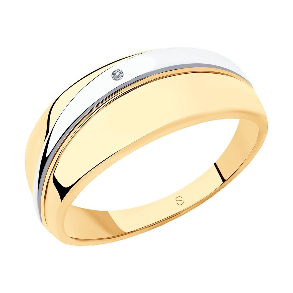 Кольцо из золочёного серебра с бриллиантом | SOKOLOV