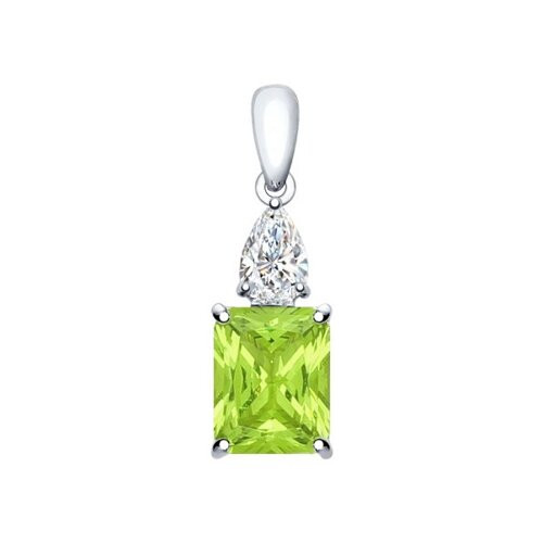 Подвеска из серебра с зелёным ситаллом и фианитом | SOKOLOV