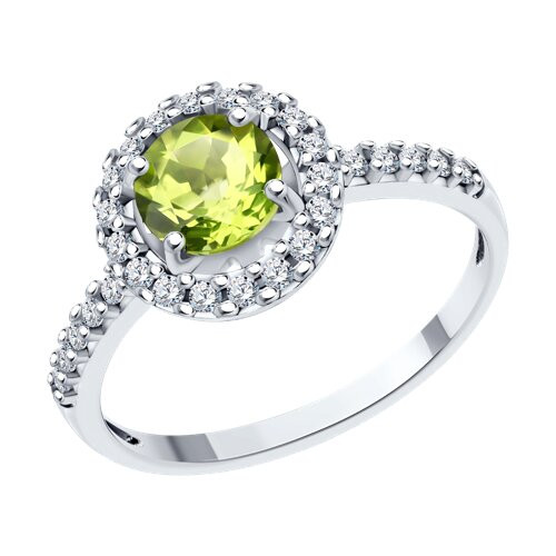 Кольцо из серебра с хризолитом и фианитами