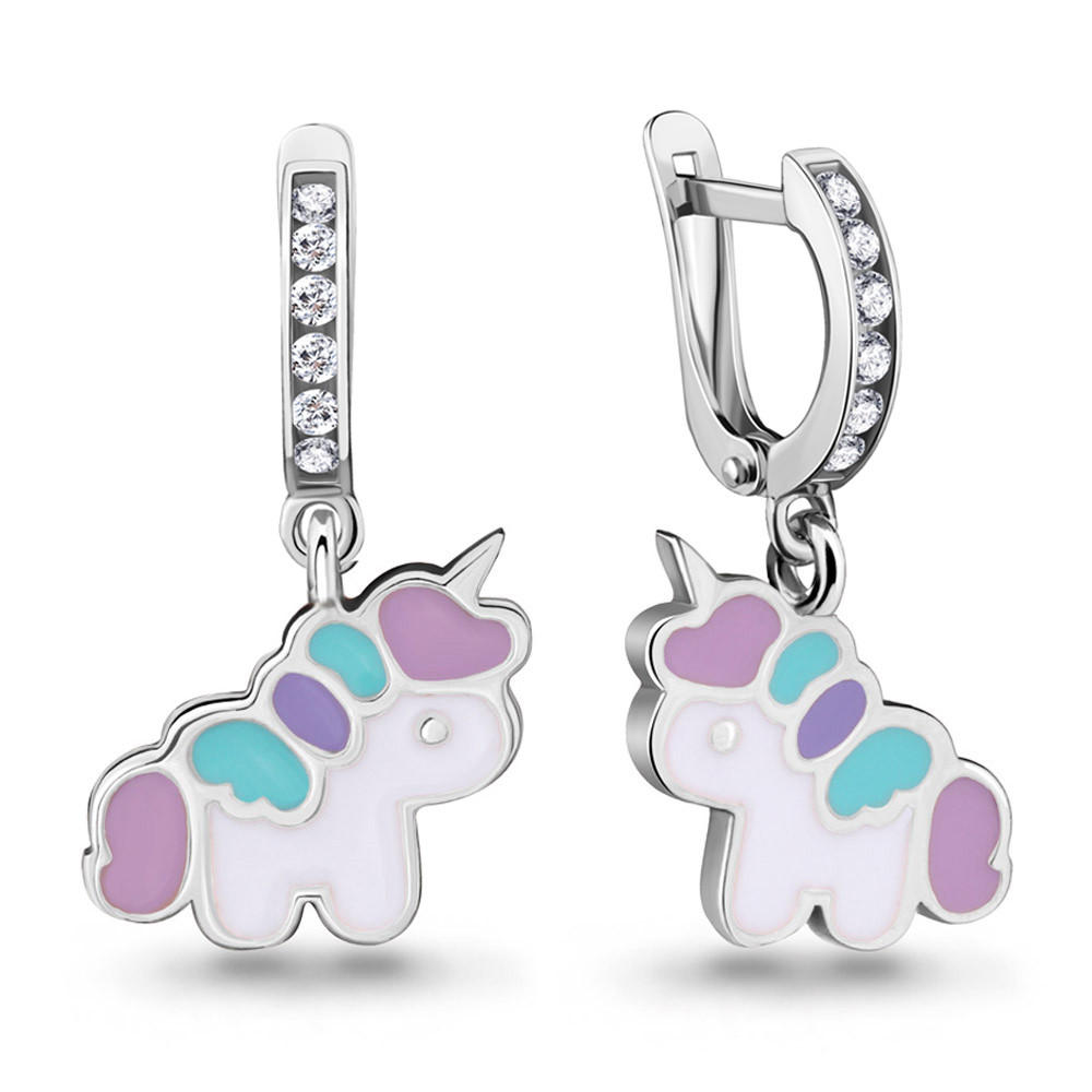 Серьги из серебра с фианитами | Happy | Aquamarine