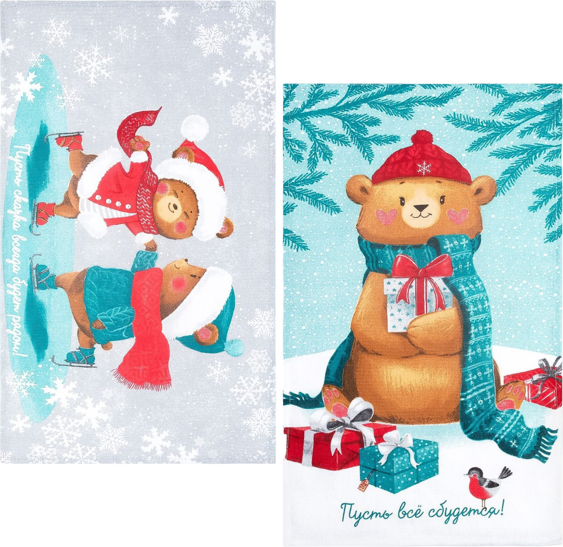 Набор полотенец кухонных «Новогодняя Сказка праздник в городе» | Новогодние полотенца | Доляна