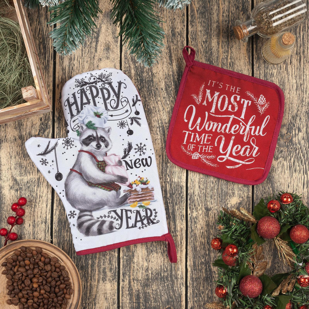 Набор прихваток «Happy new year» | Кухонный текстиль к Новому году | Доляна