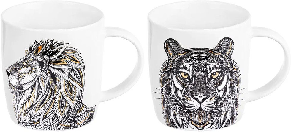 Набор кружек «Лев и тигр» | New Bone China | Elan Gallery
