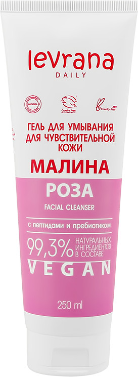 Гель для умывания для чувствительной кожи с протеинами и пребиотиком «Малина и роза» | Daily | Levrana