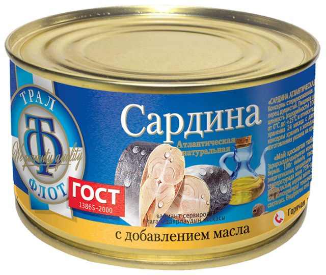 Сардина атлантическая натуральная с добавлением масла | ТралФлот
