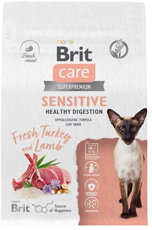 Корм сухой для кошек с индейкой и ягненком «Care Cat Sensitive Healthy Digestion» | Brit