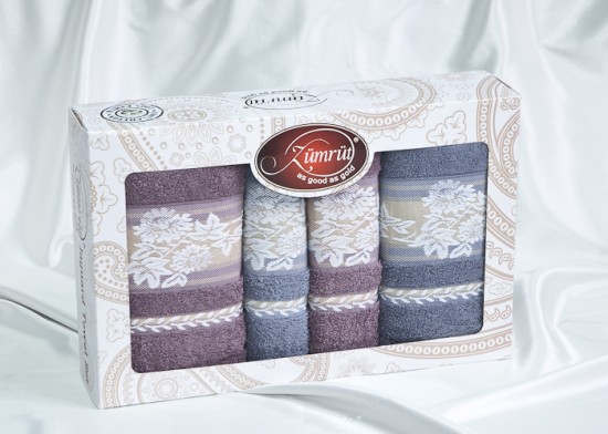 Набор махровых полотенец «Zumrut», 4 шт (арт. plt096-16, хлопок, размер 50х90 (2 шт), 70х140 (2 шт)) | ТекстильГрупп