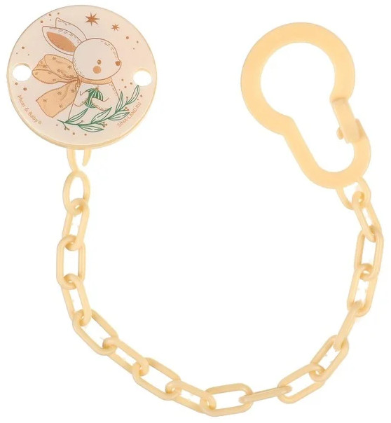 Держатель для пустышки на цепочке «Новогодний зайчонок» | Новый год для малышей: Золотой зайка | Mum&Baby