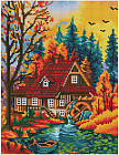 Мозаика алмазная «Дом в осеннем лесу»