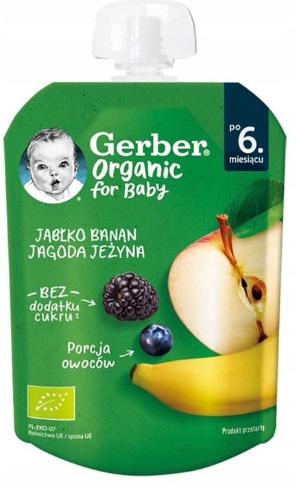Пюре фруктовое органическое «Яблоко, банан, черника, ежевика» | Organic | Gerber