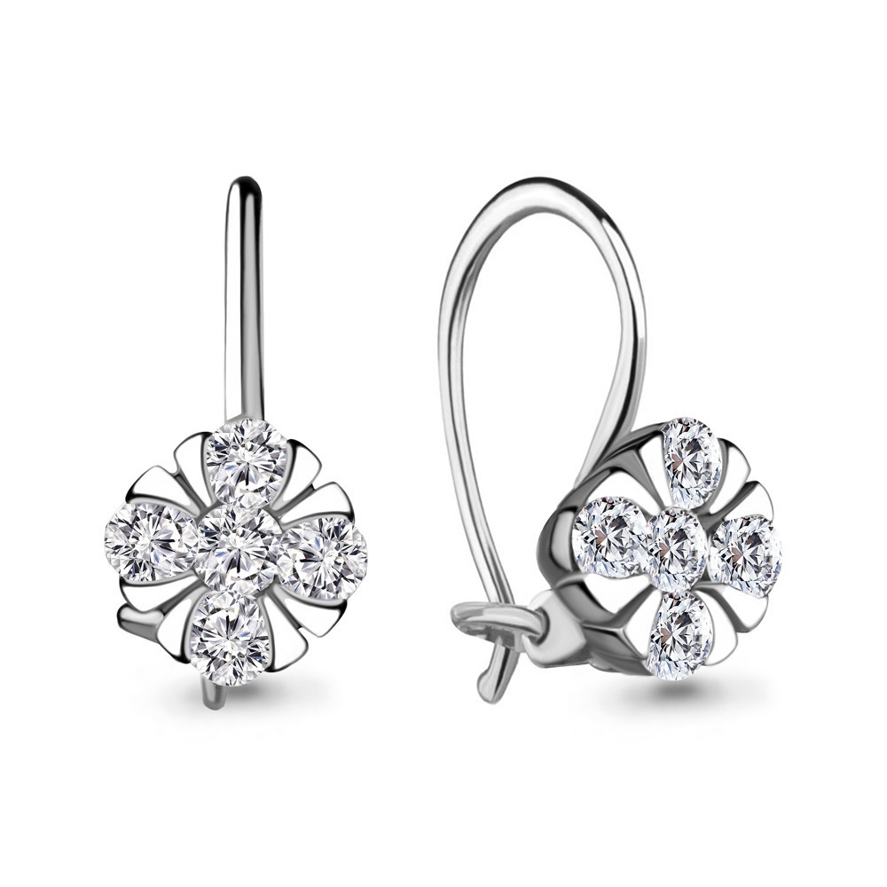 Серьги из серебра с фианитами | Happy | Aquamarine