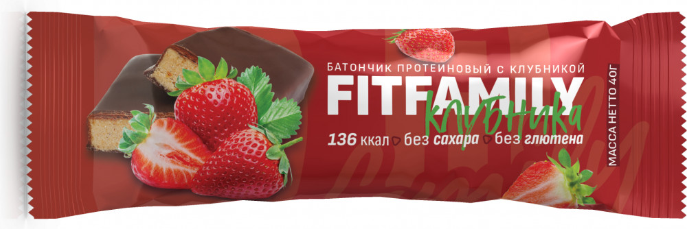 Батончик протеиновый глазированный со вкусом клубники | FIT Family