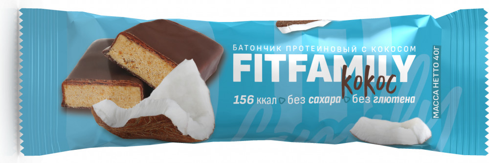 Батончик протеиновый глазированный со вкусом кокоса | FIT Family