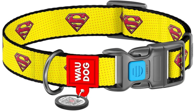 Ошейник для собак с QR-паспортом «Супермен» | Nylon | Waudog