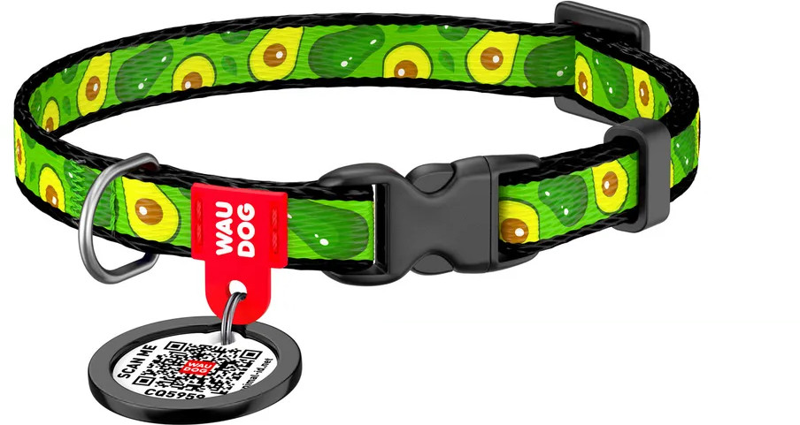 Ошейник для кошек нейлоновый с QR-паспортом «Авокадо» | Nylon | Waudog