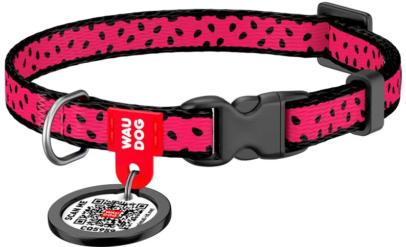 Ошейник для кошек и собак нейлоновый с QR-паспортом «Арбуз» | Nylon | Waudog