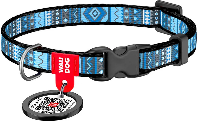 Ошейник для кошек нейлоновый с QR-паспортом «Этно синий» | Nylon | Waudog