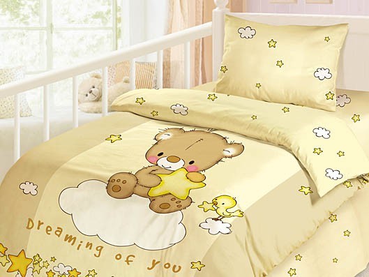 Комплект постельного белья для детской кроватки «Dreaming of you» (Облачко, сатин, 1 наволочка 40х60) | Облачко