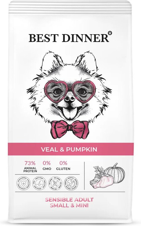 Корм сухой для собак мелких пород с телятиной и тыквой | Best Dinner