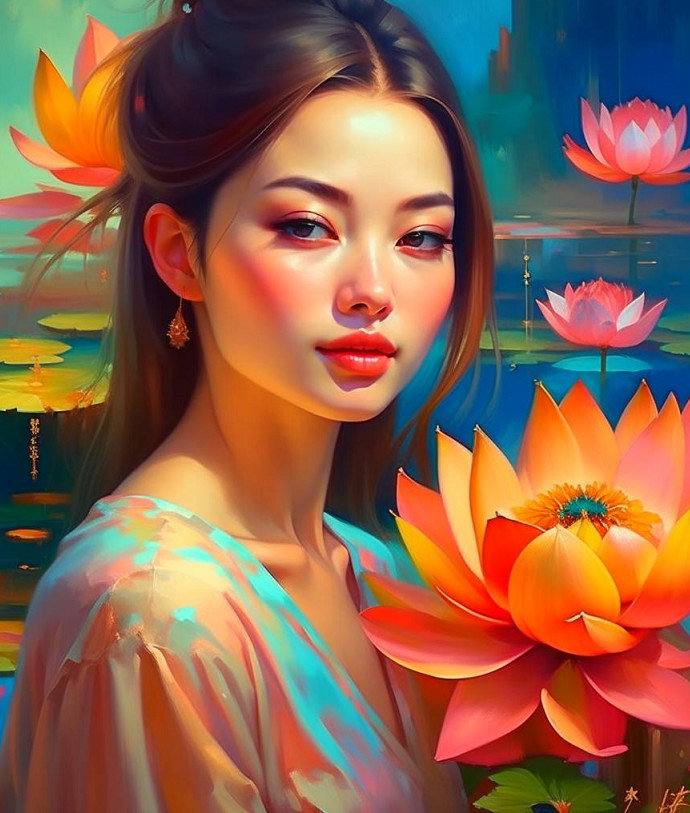 Картина по номерам «Девушка с лотосом» | Арт Фея