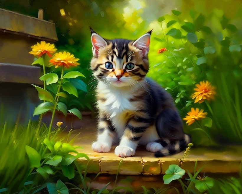 Картина по номерам «Котёнок на прогулке» | Арт Фея