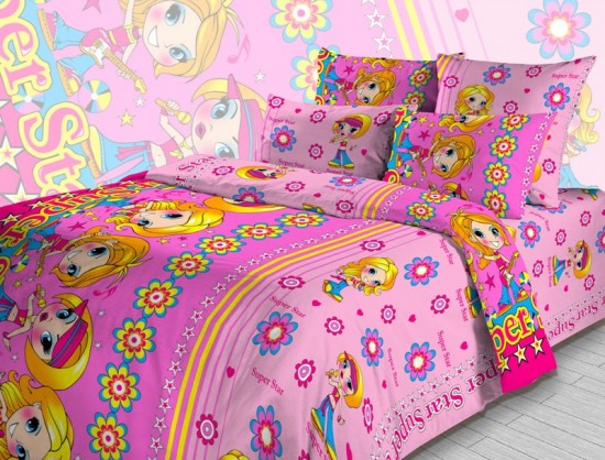 Детский комплект постельного белья «Суперзвезда» (1,5 спальное, бязь, 1 наволочка 70х70) розовый | Василек Тeenager | ТДЛ Текстиль