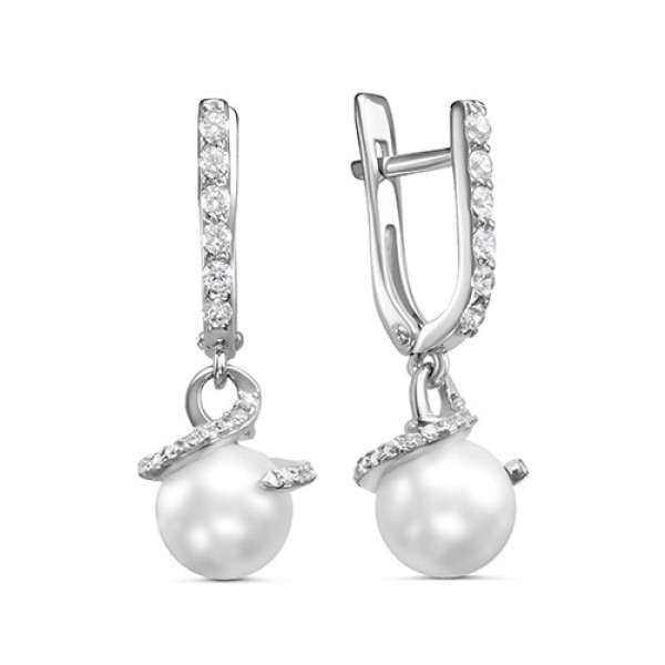 Серьги из серебра с жемчугом и фианитами | Lucente Silver