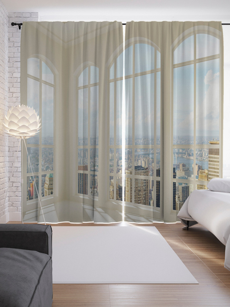 Комплект штор с фотопечатью «Веранда с видом на город» | Веранда с видом на город | JoyArty