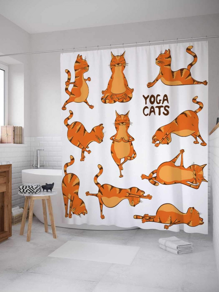 Штора для ванной комнаты «Йога и кот» | Йога и кот | JoyArty