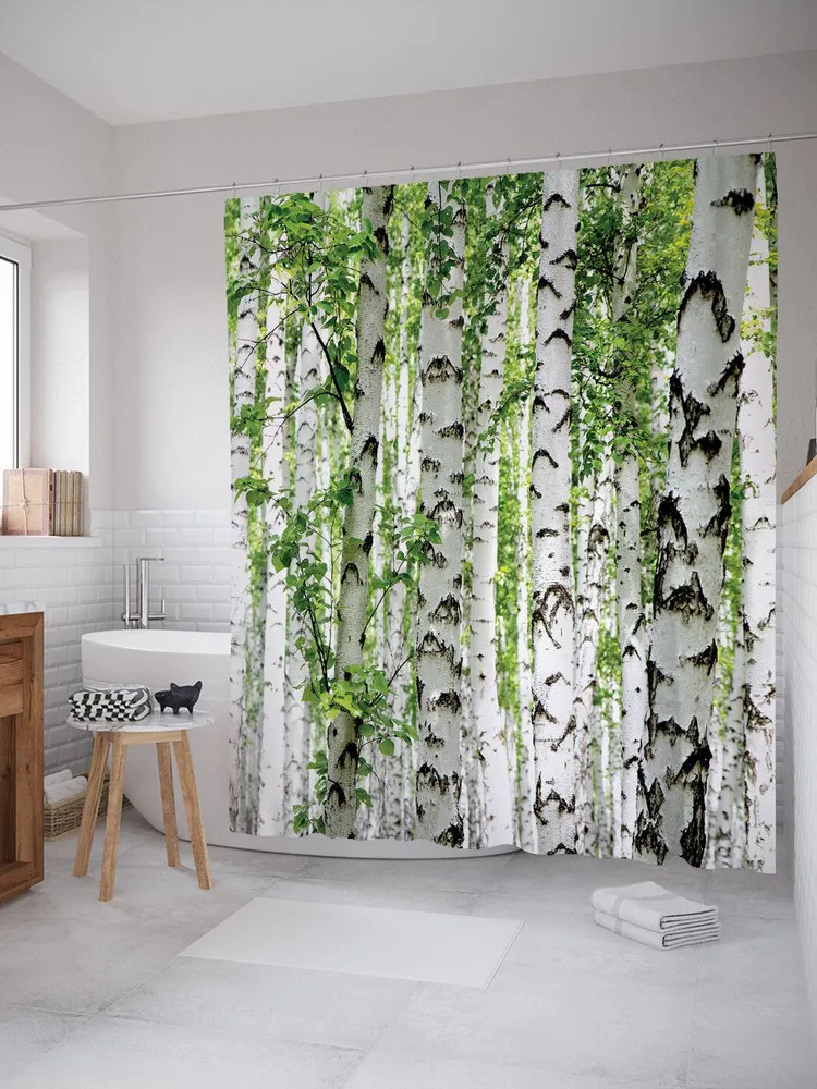 Штора для ванной «Березы умиляют» | Березы умиляют | JoyArty