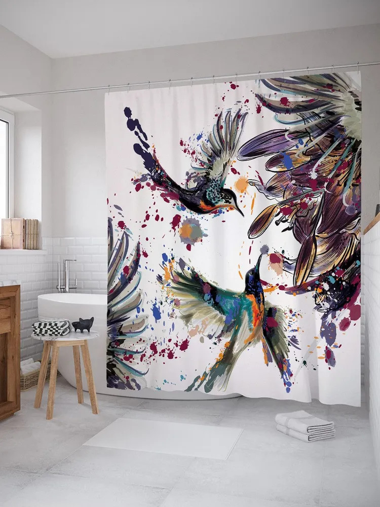 Штора для ванной «Колибри в красках» | Колибри в красках | JoyArty