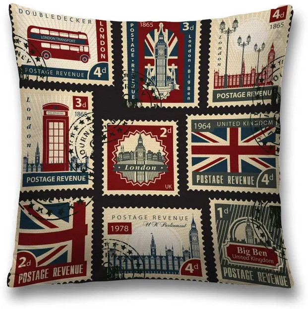 Наволочка декоративная «Английские марки» | Английские марки | JoyArty