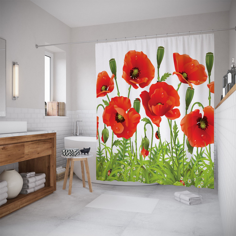 Штора для ванной комнаты «Ароматные маки» | Ароматные маки | JoyArty