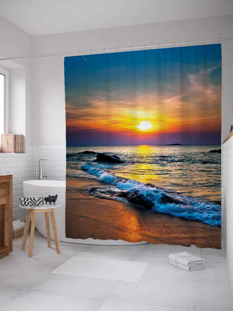 Штора для ванной комнаты «Волнистый закат» | Волнистый закат | JoyArty