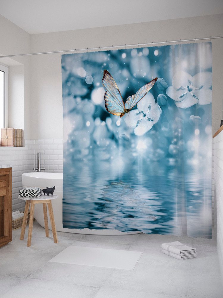 Штора для ванной «Бабочка над водой» | Бабочка над водой | JoyArty