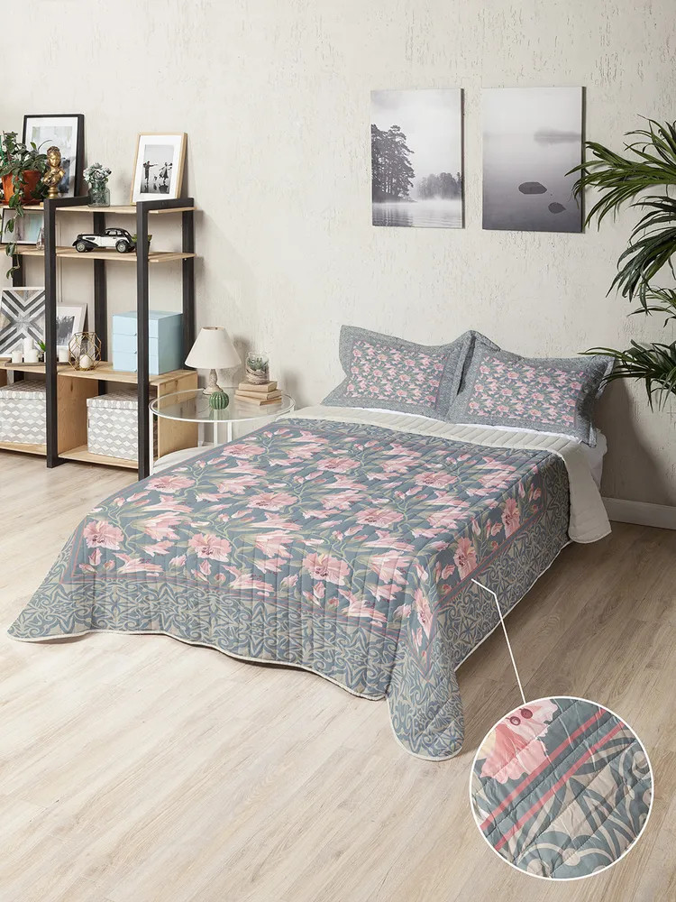 Покрывало стеганое с наволочками «Розовые цветы» | Розовые цветы | Ambesonne