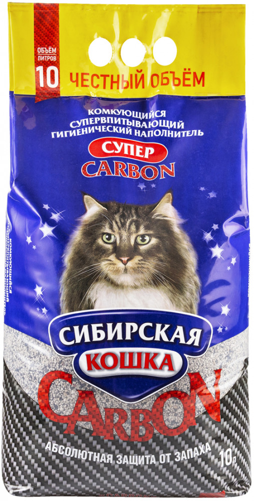 Наполнитель для кошачьего туалета комкующийся супервпитывающий «Carbon Супер» | Сибирская Кошка