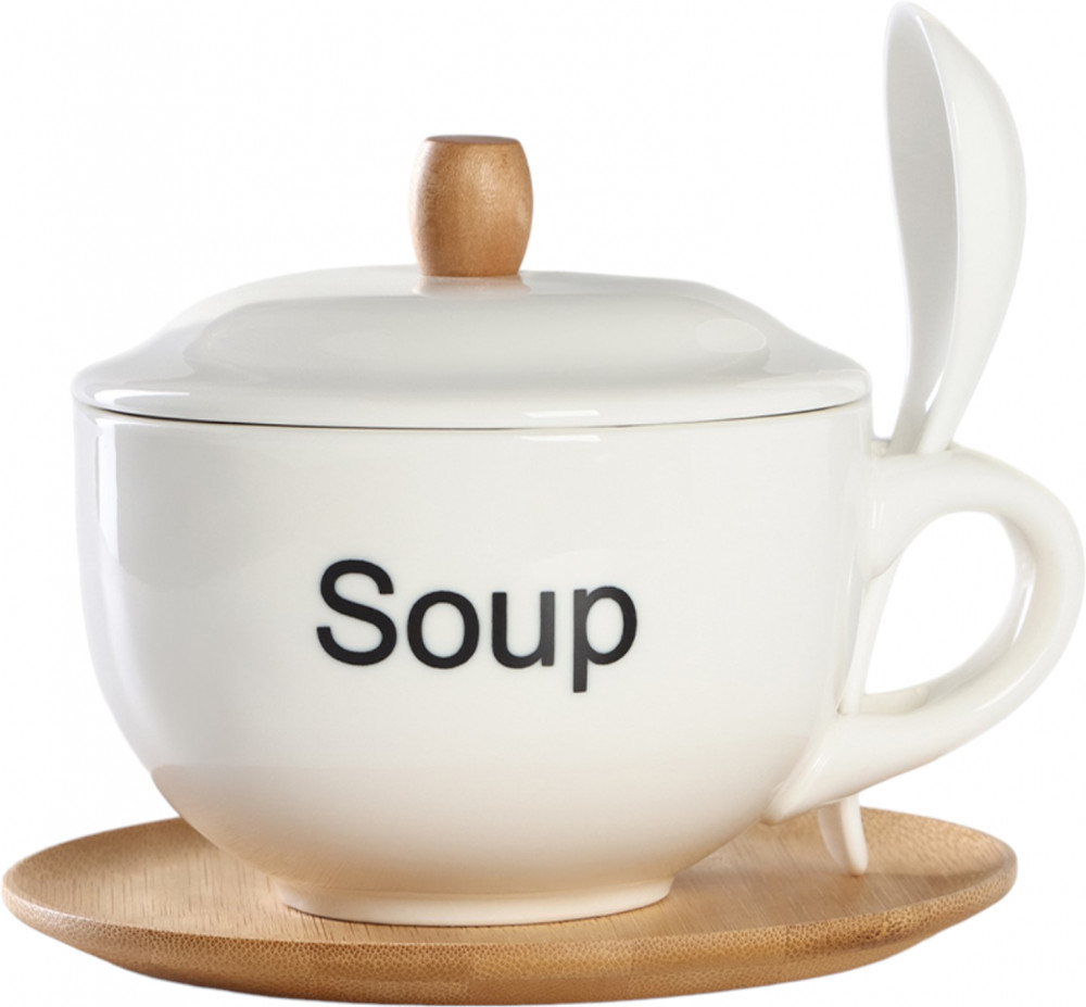 Супница с ложкой на подставке из бамбука | BellaTenero