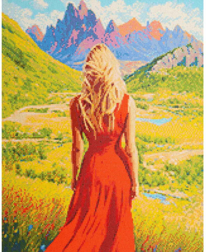 Мозаика алмазная «Девушка в красном платье» | Cristyle