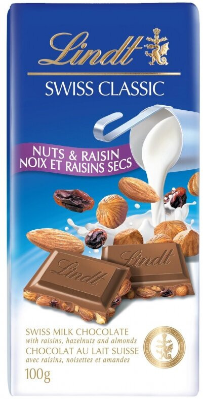 Шоколад молочный с орехами и изюмом «Swiss Classic» | Lindt