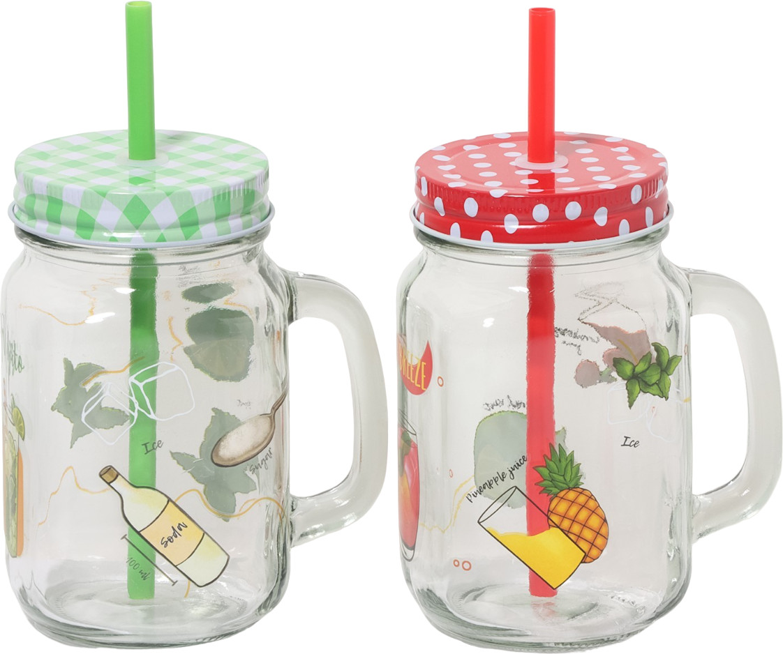 Набор банок с крышками и трубочками «Свежий бриз» | Посуда для напитков с трубочками | Доляна