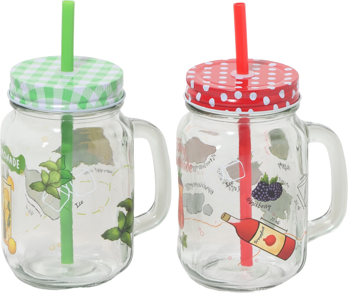 Набор банок с крышками и трубочками «Яркий лимонад» | Посуда для напитков с трубочками | Доляна