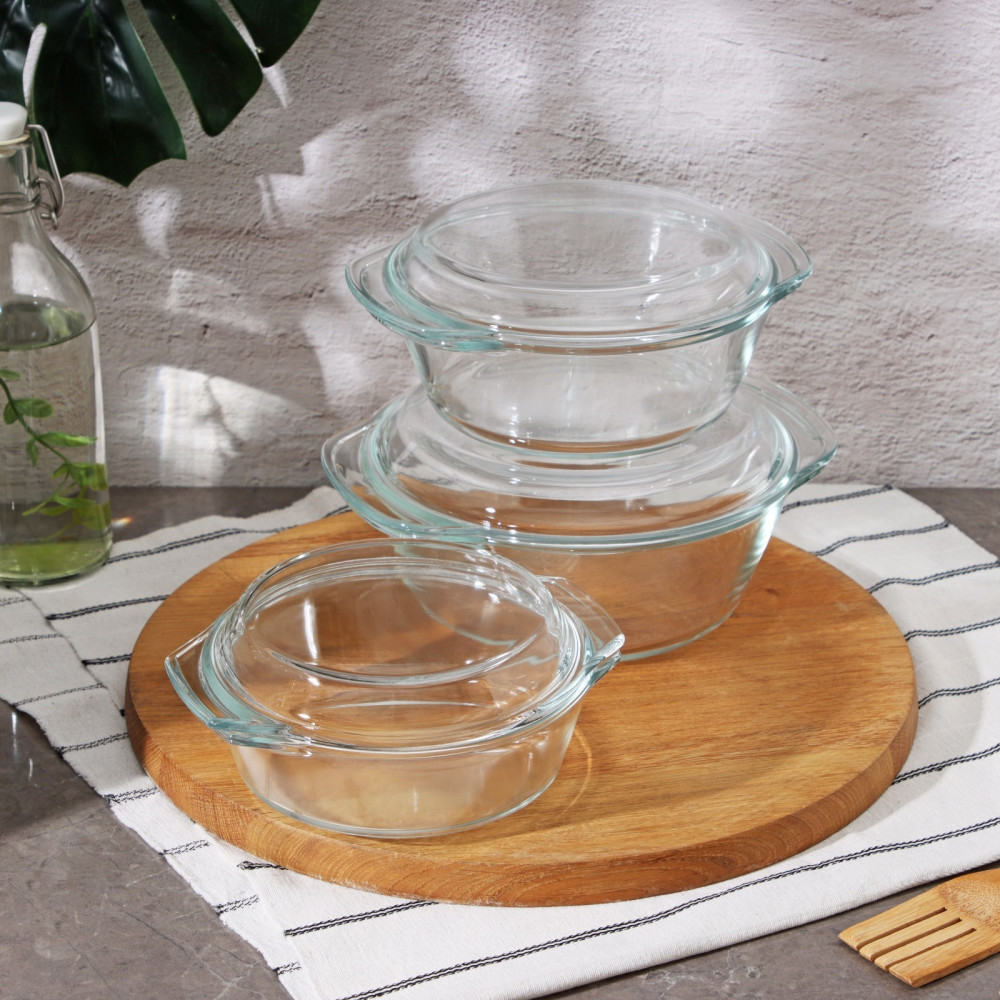 Набор кастрюль с крышкой «Гратен» | Посуда из жаропрочного стекла | Доляна