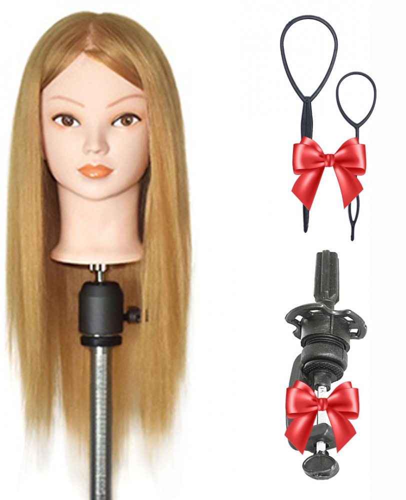 Манекен-голова 100% натуральный, русый, 45-50 см | Mgshop.Kz