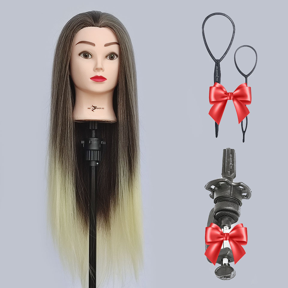 Манекен-голова женская, волос искусственный, блонд омбре 65-70 см | Mgshop.Kz