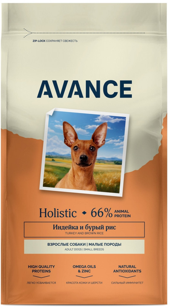 Корм сухой для взрослых собак малых пород с индейкой и бурым рисом | Avance